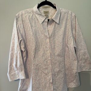 L.L. Bean Floral Oxford Shirt - Pink and Blue 3/4 sleeve Size L